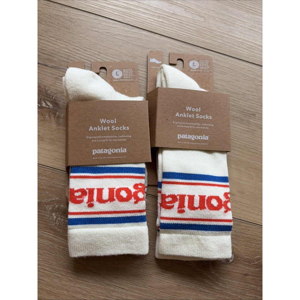 Patagonia Merino Wool Crew Socks Park Stripe 2 Pairs Large M 9-12 W 10-13